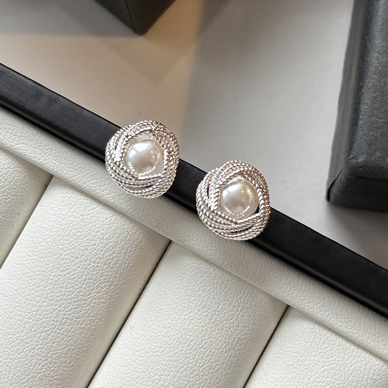 S925 sterling silver exquisite silver lace pearl stud earrings - unique & chic earrings for women