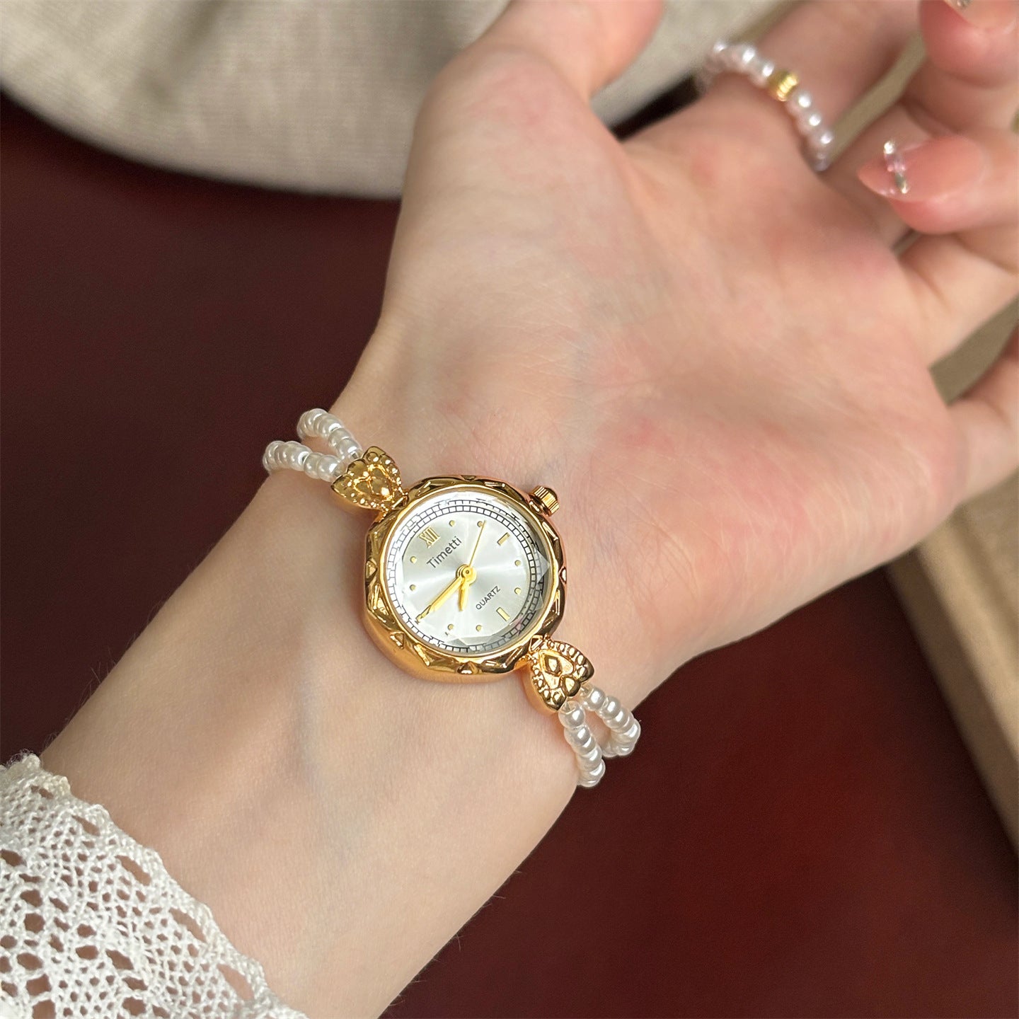 Timetty new small pearl round bracelet watch for women - high-end design, elegant, minimalist, and stylish ladies' watch