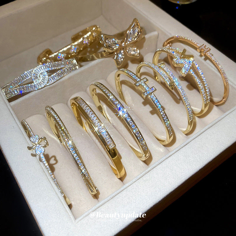 Real gold electroplated diamond letter open bracelet new arrivalaccessible luxuryclassy sense of hand jewelry for women