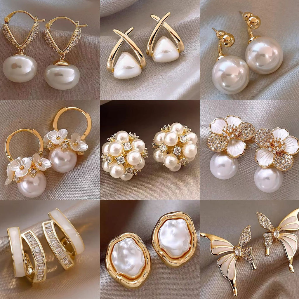 Real gold electroplated silver needle pearl flower earrings fashionelegant earrings accessible luxuryclassy earrings