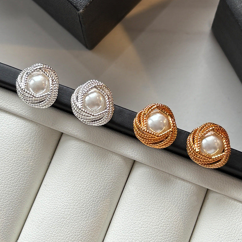 S925 sterling silver exquisite silver lace pearl stud earrings - unique & chic earrings for women