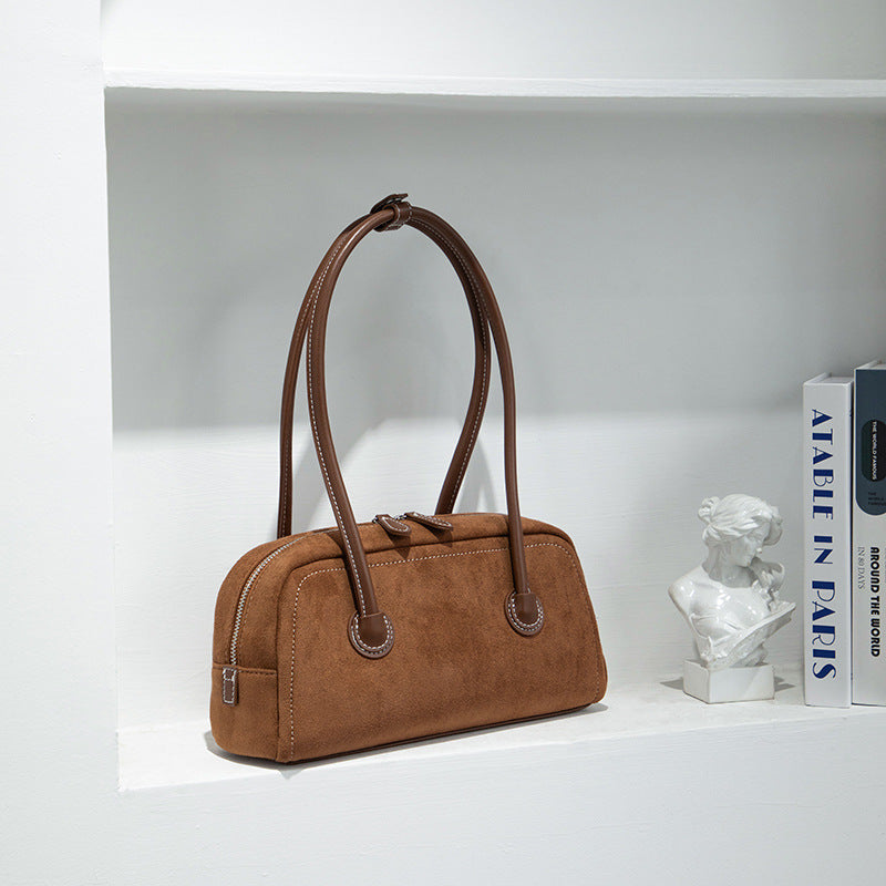 Autum suede baguette bag casual bowling underarm bag women's fashioneasiest for match shoulder bag boston satchel bag