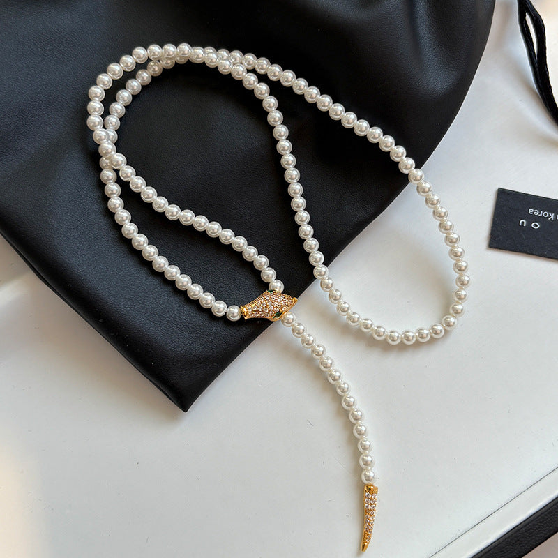 Adjustable snake pearl choker necklace - women's autumn/winter luxury accessory - unique & high-end jewelry