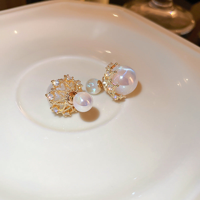 Real gold electroplated silver needle pearl flower earrings fashionelegant earrings accessible luxuryclassy earrings