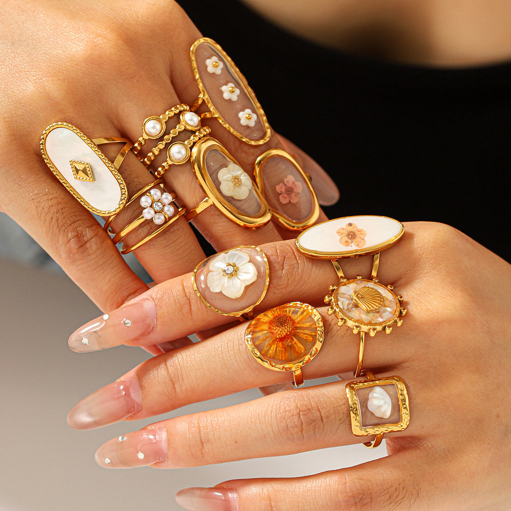 Preserved flower ring: luxurious, high-end, dopamine-filled, fashionable, versatile, open adjustable ring