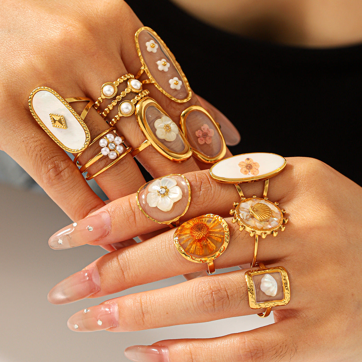 Preserved flower ring: luxurious, high-end, dopamine-filled, fashionable, versatile, open adjustable ring