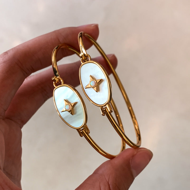 18k real gold electroplated oval mother-of-pearl star bracelet fashionelegant metal style bracelet