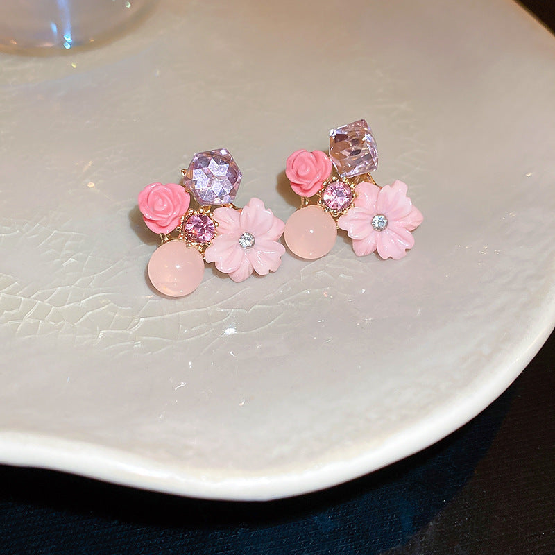 Real gold electroplated silver needle pearl flower earrings fashionelegant earrings accessible luxuryclassy earrings