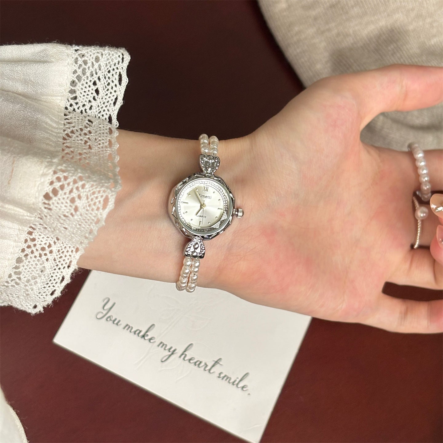 Timetty new small pearl round bracelet watch for women - high-end design, elegant, minimalist, and stylish ladies' watch
