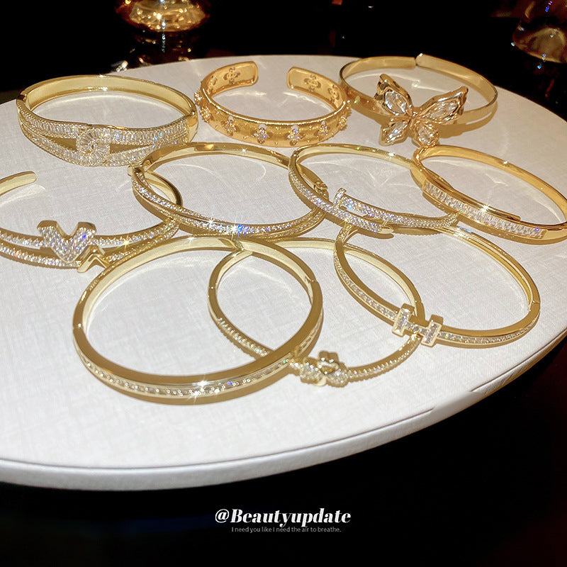 Real gold electroplated diamond letter open bracelet new arrivalaccessible luxuryclassy sense of hand jewelry for women