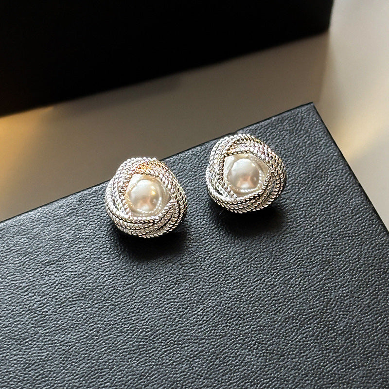 S925 sterling silver exquisite silver lace pearl stud earrings - unique & chic earrings for women