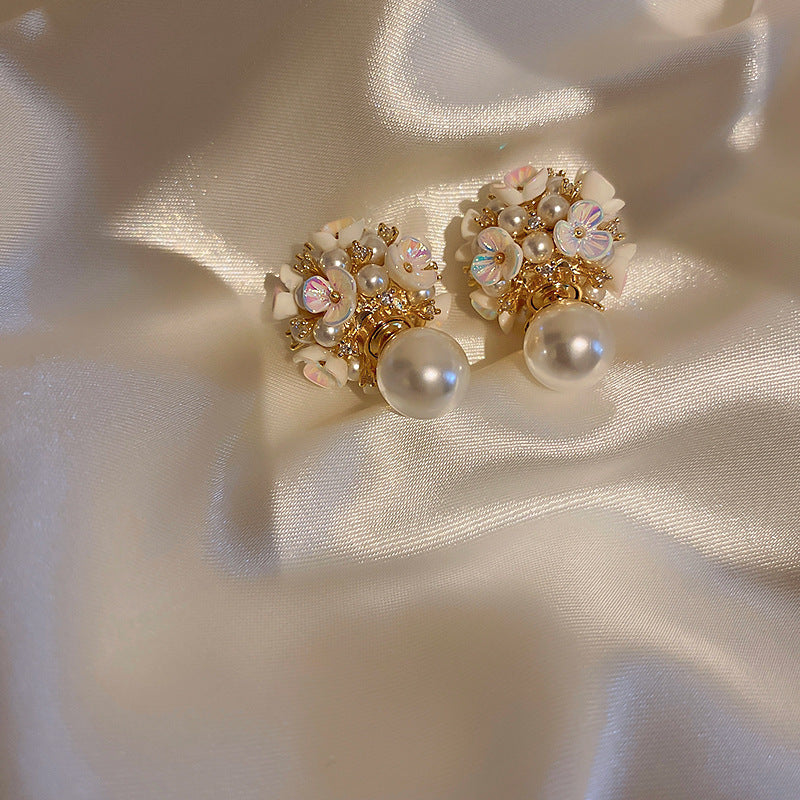 Real gold electroplated silver needle pearl flower earrings fashionelegant earrings accessible luxuryclassy earrings