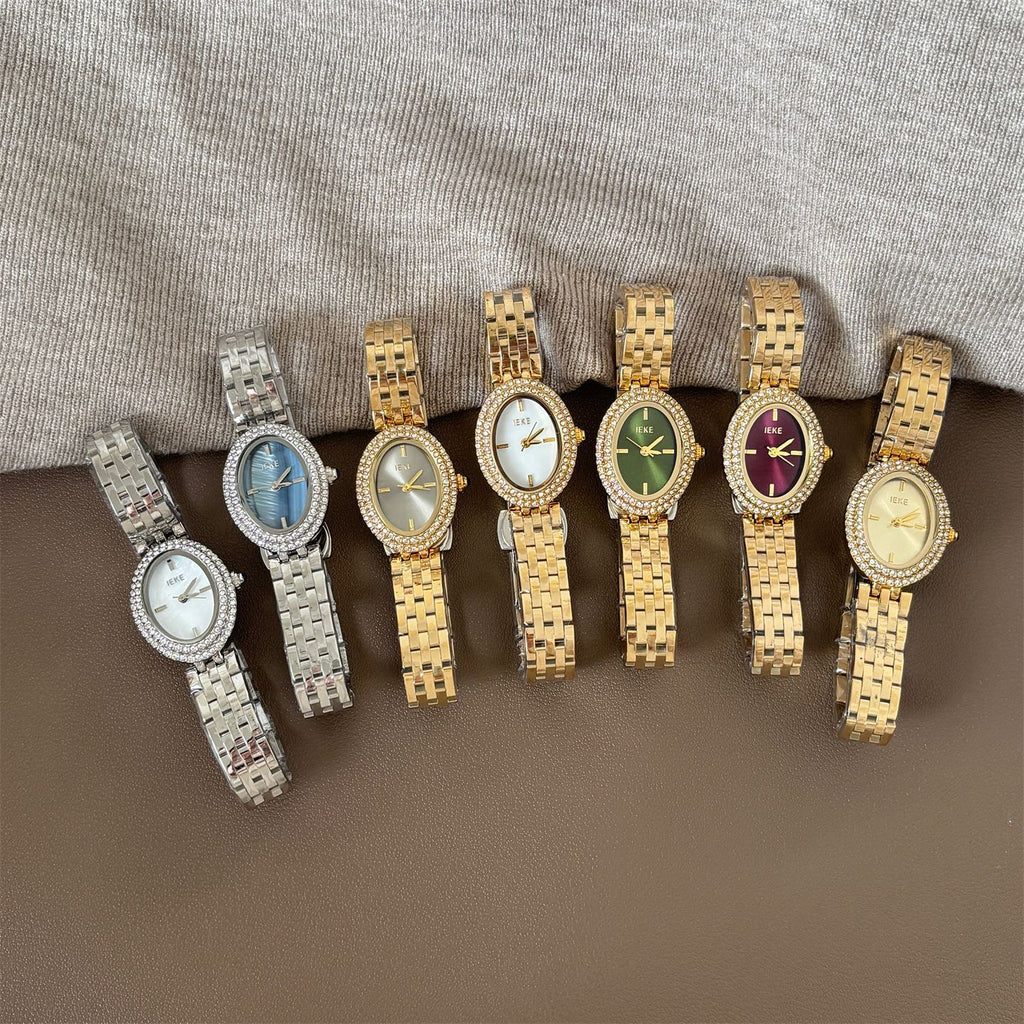 Diamond-studded "pigeon egg" watch for women - high-end, elegant, vintage-inspired, light luxury, minimalist, and exquisite ladies' wristwatch