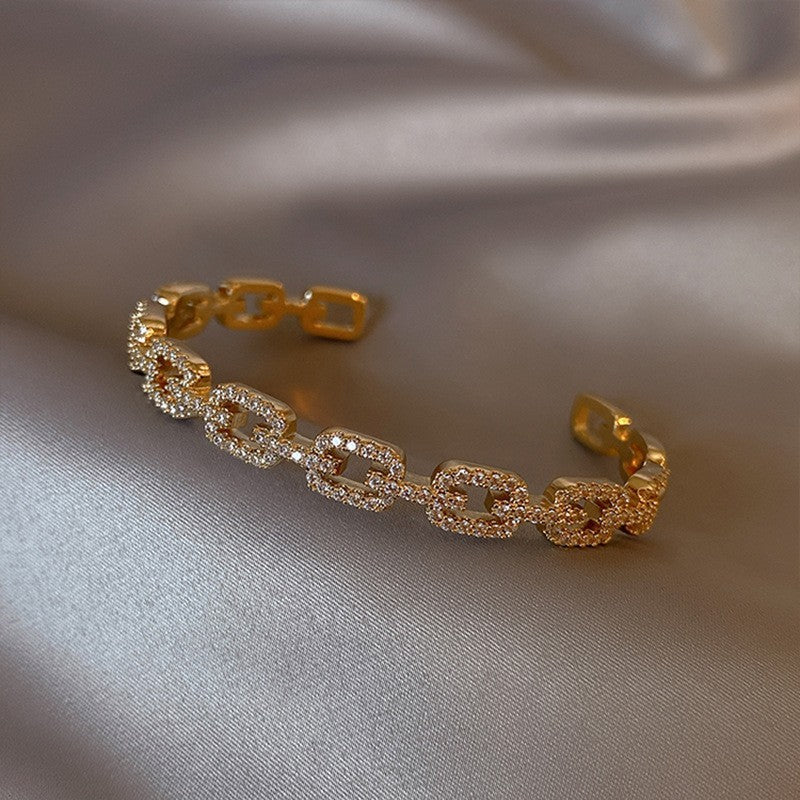 Real gold electroplated diamond letter open bracelet new arrivalaccessible luxuryclassy sense of hand jewelry for women