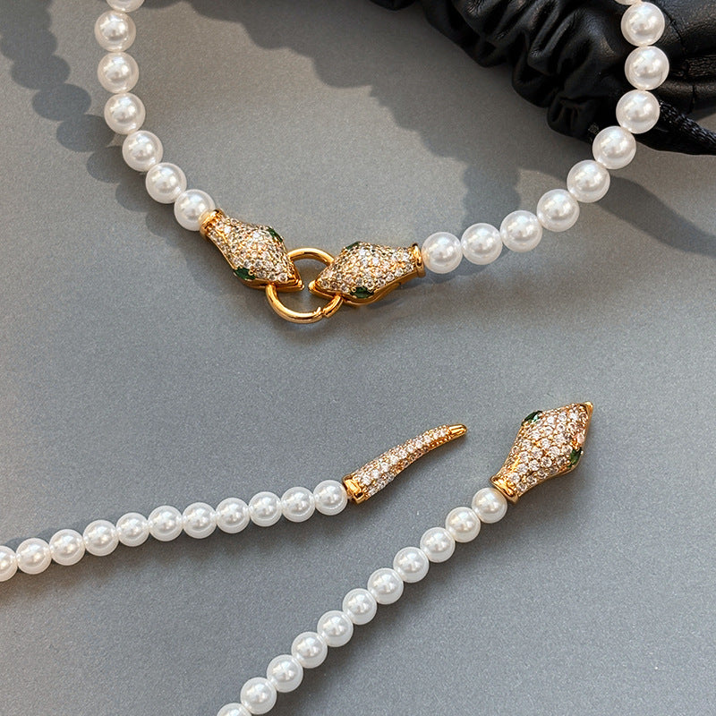 Adjustable snake pearl choker necklace - women's autumn/winter luxury accessory - unique & high-end jewelry