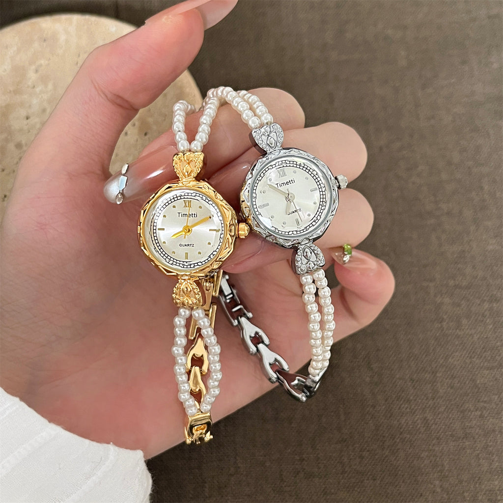 Timetty new small pearl round bracelet watch for women - high-end design, elegant, minimalist, and stylish ladies' watch
