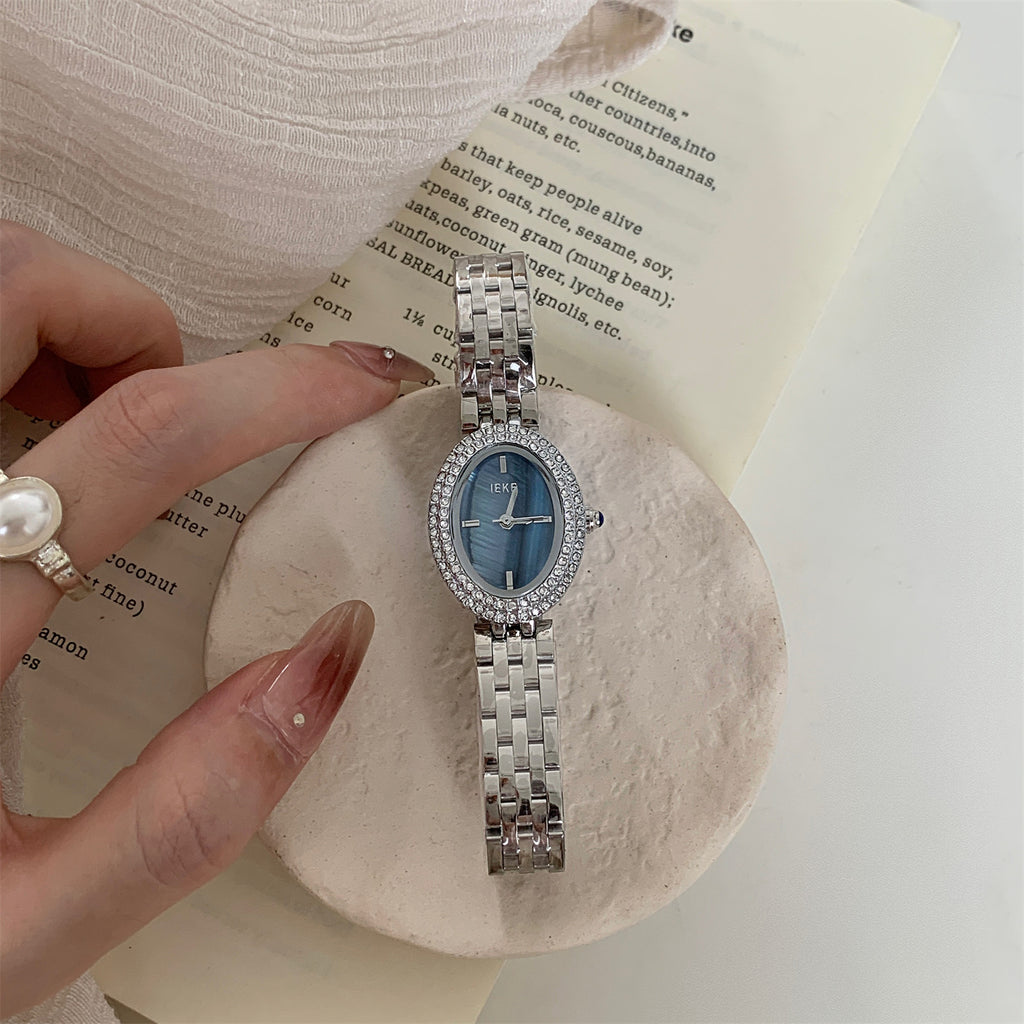 Diamond-studded "pigeon egg" watch for women - high-end, elegant, vintage-inspired, light luxury, minimalist, and exquisite ladies' wristwatch