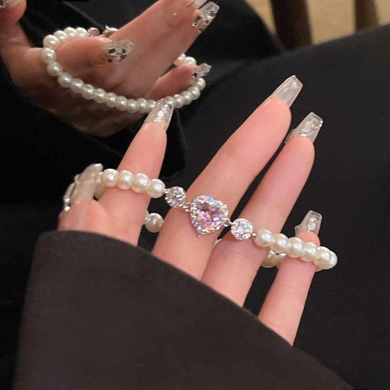 French retro zircon starburst pearl bracelet - exquisite, elegant, versatile, and luxurious for women