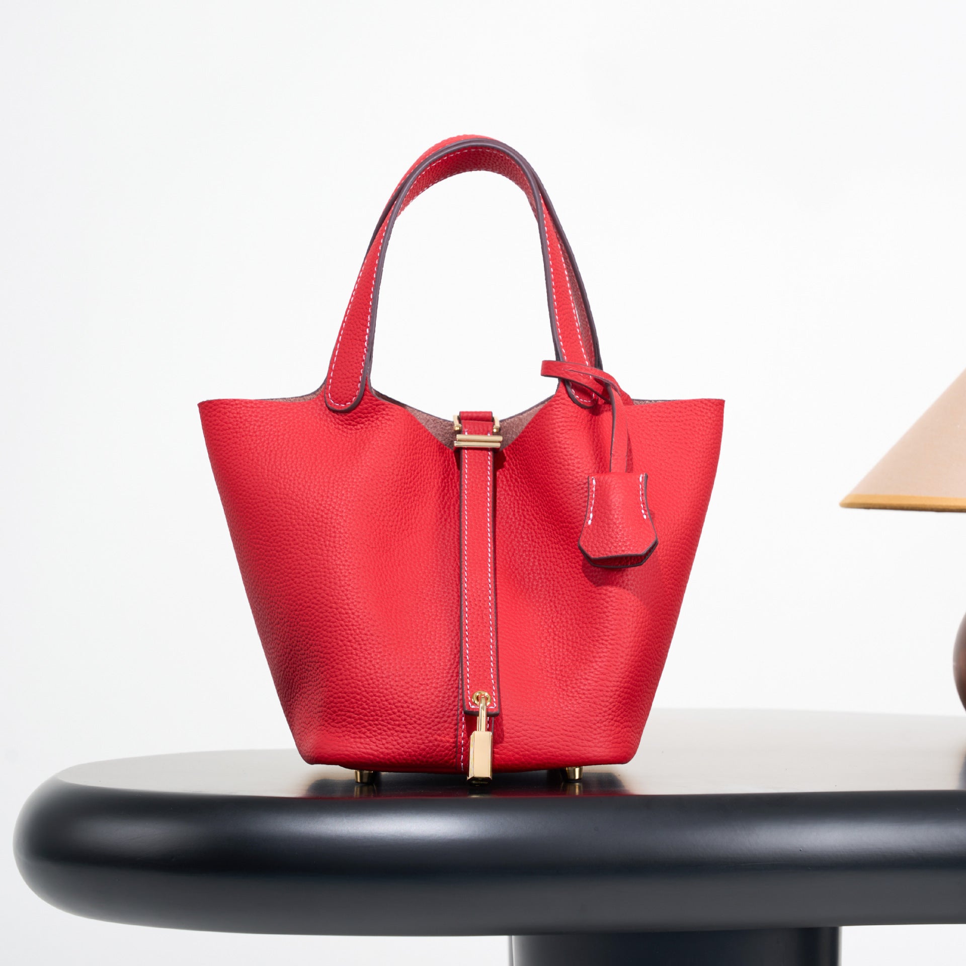 Classic top grain leather basket bag - luxurious, high-end genuine leather bucket bag - cross-border fashion versatile tote bag