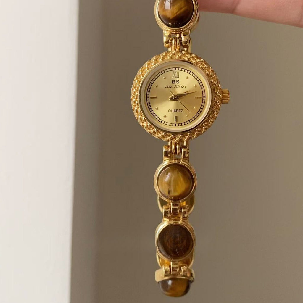Vintage-inspired, niche, high-end, and subtly luxurious tiger's eye bracelet watch - new design
