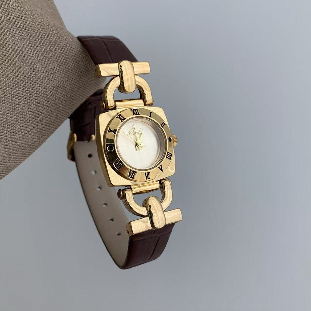 Vintage brown-gold mid-century modern fashionable elegant high-end waterproof women's watch