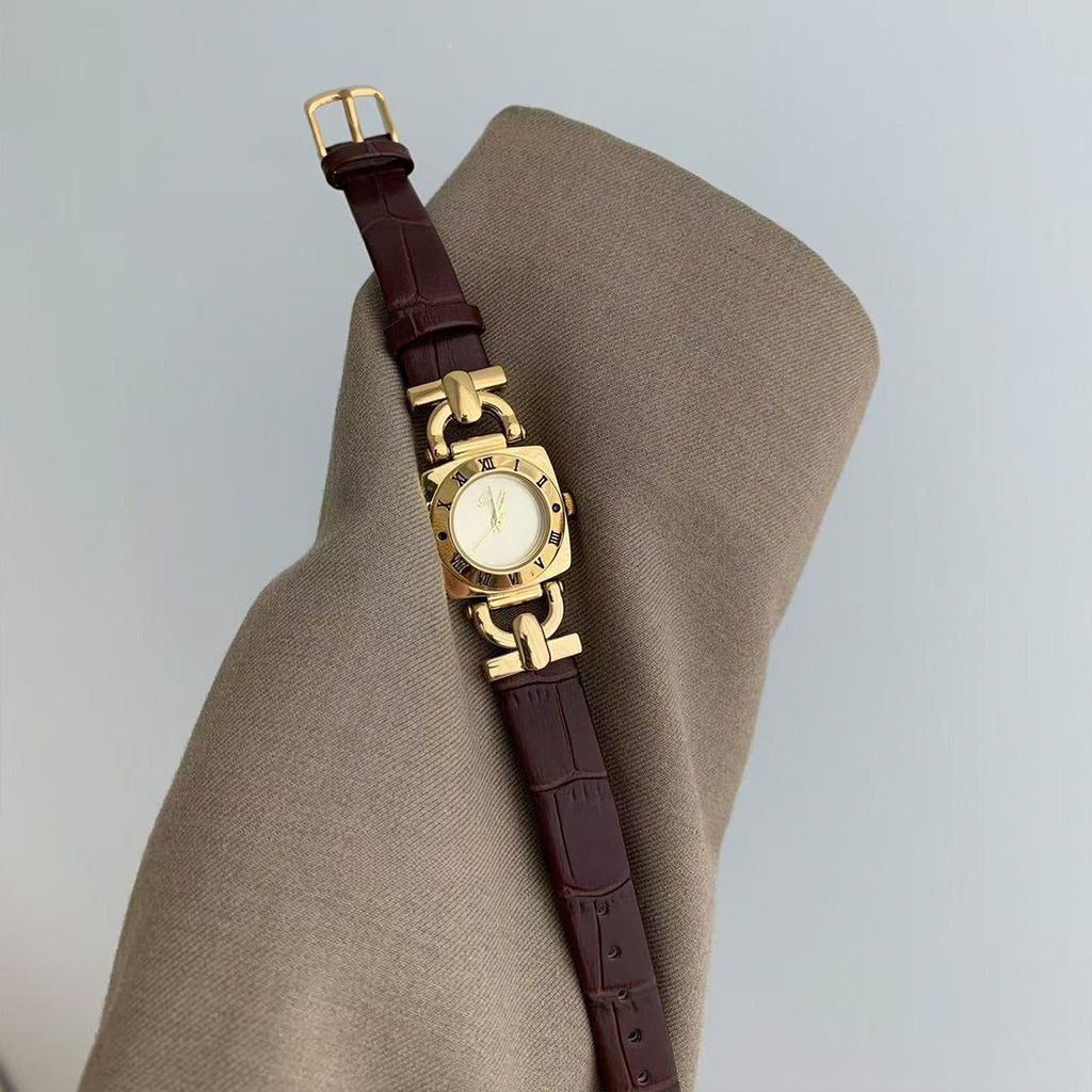 Vintage brown-gold mid-century modern fashionable elegant high-end waterproof women's watch